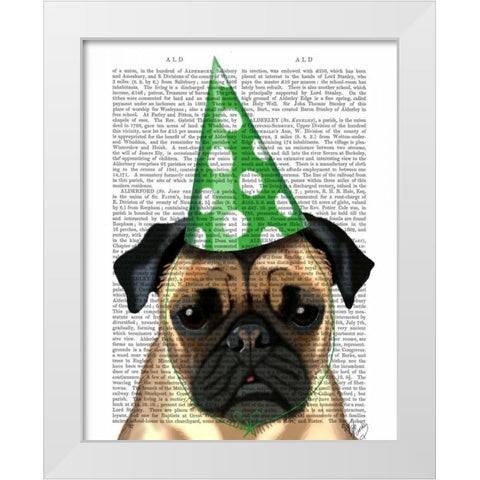 Party Pug White Modern Wood Framed Art Print by Fab Funky