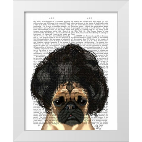 Pug In A Bad Wig White Modern Wood Framed Art Print by Fab Funky