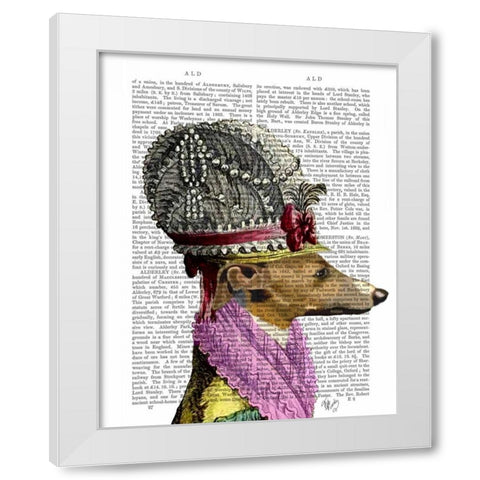 Greyhound in 16th Century Hat White Modern Wood Framed Art Print by Fab Funky