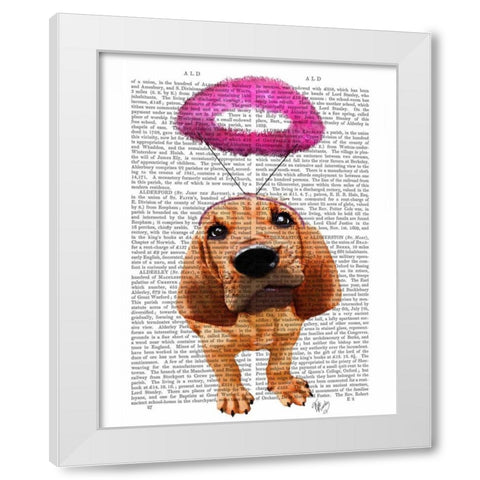 Bloodhound With Angelic Pink Halo White Modern Wood Framed Art Print by Fab Funky
