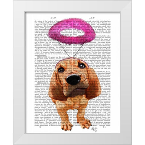 Bloodhound With Angelic Pink Halo White Modern Wood Framed Art Print by Fab Funky