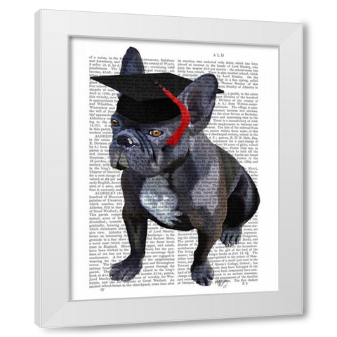 Graduation French Bulldog White Modern Wood Framed Art Print by Fab Funky