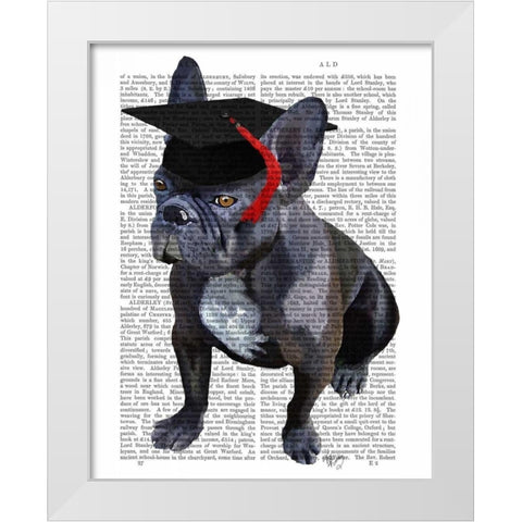 Graduation French Bulldog White Modern Wood Framed Art Print by Fab Funky