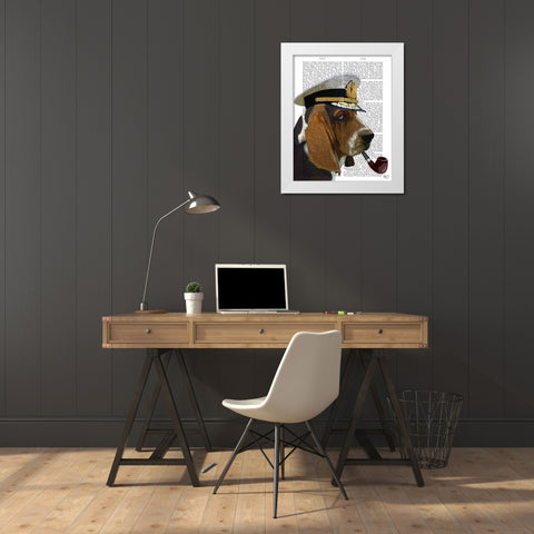 Basset Hound Sea Dog White Modern Wood Framed Art Print by Fab Funky