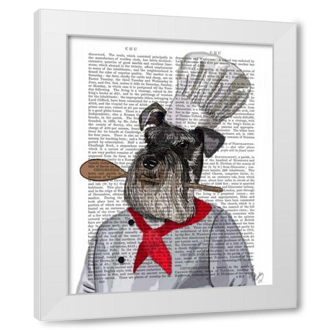 Schnauzer Chef White Modern Wood Framed Art Print by Fab Funky