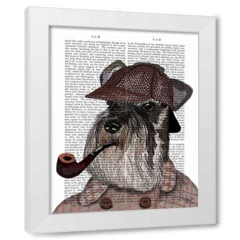 Schnauzer Sherlock White Modern Wood Framed Art Print by Fab Funky