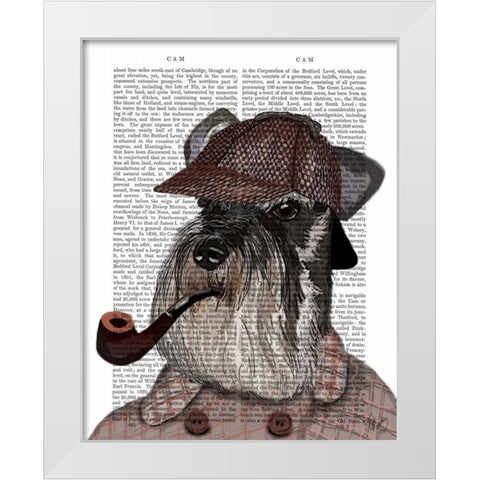 Schnauzer Sherlock White Modern Wood Framed Art Print by Fab Funky