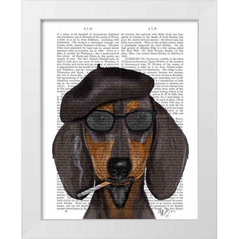 Hipster Dachshund Black and Tan White Modern Wood Framed Art Print by Fab Funky