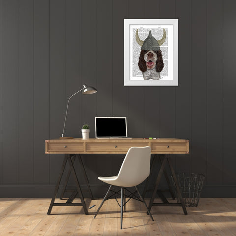 Springer Spaniel Viking White Modern Wood Framed Art Print by Fab Funky