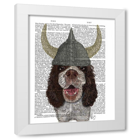 Springer Spaniel Viking White Modern Wood Framed Art Print by Fab Funky