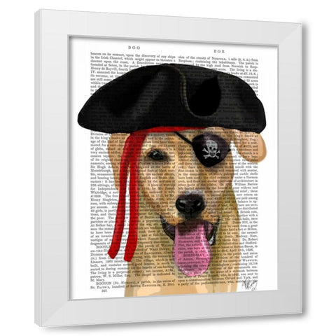 Yellow Labrador Pirate White Modern Wood Framed Art Print by Fab Funky