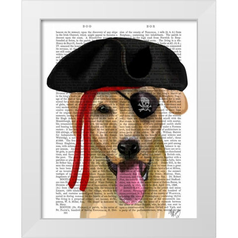Yellow Labrador Pirate White Modern Wood Framed Art Print by Fab Funky