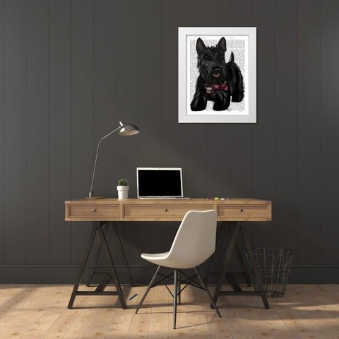 Scottish Terrier and Bow White Modern Wood Framed Art Print by Fab Funky