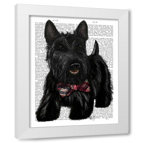 Scottish Terrier and Bow White Modern Wood Framed Art Print by Fab Funky