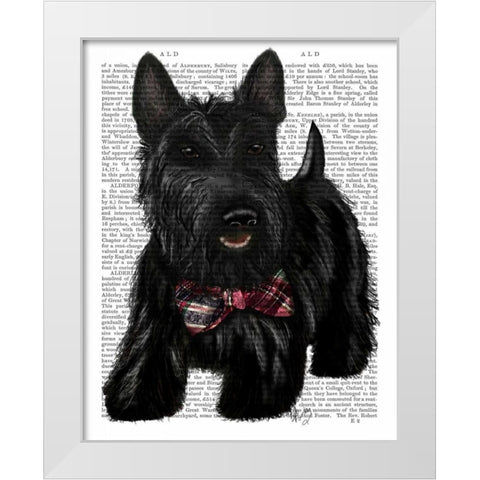 Scottish Terrier and Bow White Modern Wood Framed Art Print by Fab Funky