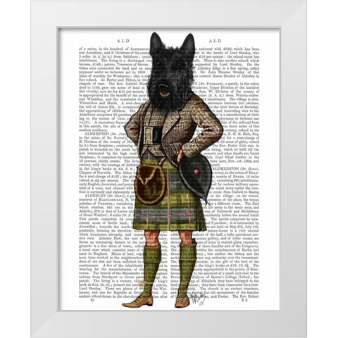 Scottish Terrier in Kilt White Modern Wood Framed Art Print by Fab Funky