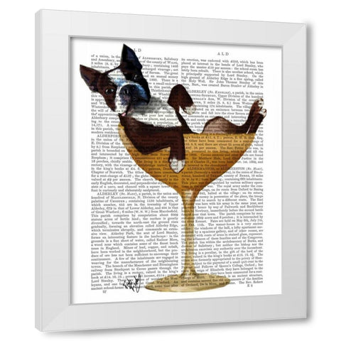 Boston Terrier in Cocktail Glass White Modern Wood Framed Art Print by Fab Funky