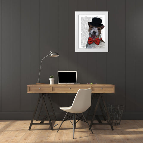 Jack Russell Union Jack White Modern Wood Framed Art Print by Fab Funky