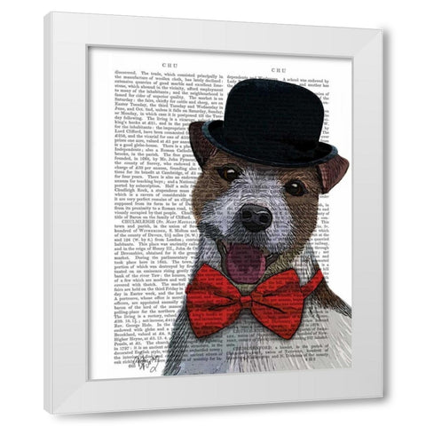 Jack Russell Union Jack White Modern Wood Framed Art Print by Fab Funky