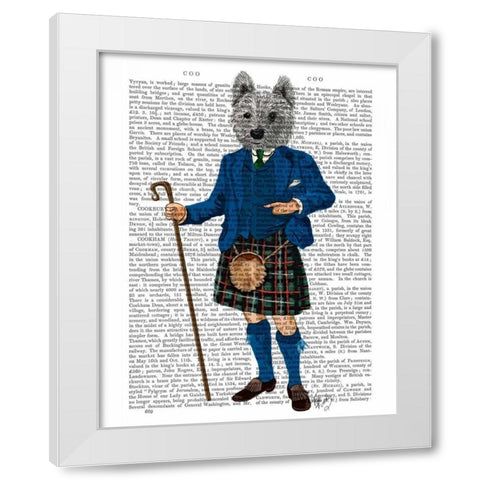 West Highland Terrier in Kilt White Modern Wood Framed Art Print by Fab Funky