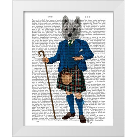 West Highland Terrier in Kilt White Modern Wood Framed Art Print by Fab Funky
