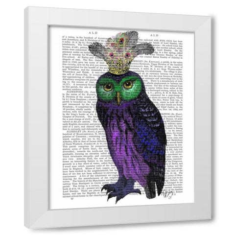 Purple Owl White Modern Wood Framed Art Print by Fab Funky