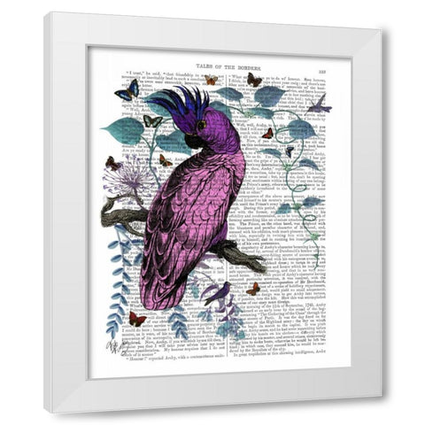 Pink Parrot White Modern Wood Framed Art Print by Fab Funky