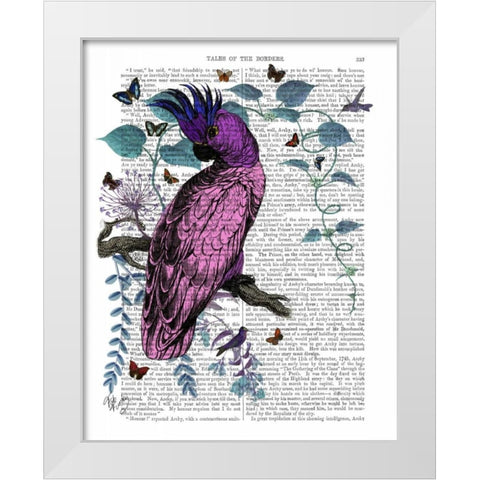 Pink Parrot White Modern Wood Framed Art Print by Fab Funky