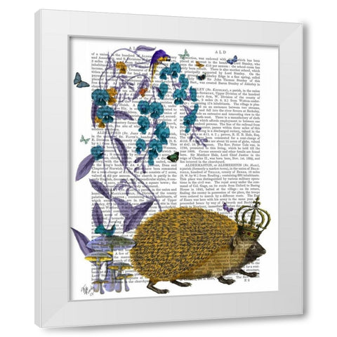 The Golden Hedgehog White Modern Wood Framed Art Print by Fab Funky