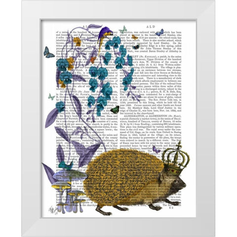 The Golden Hedgehog White Modern Wood Framed Art Print by Fab Funky