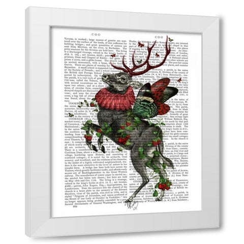 Strawberry Deer White Modern Wood Framed Art Print by Fab Funky