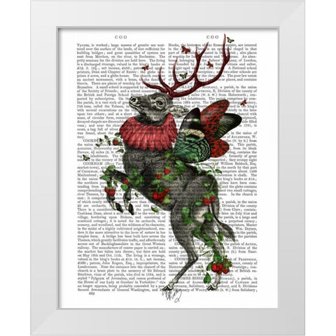 Strawberry Deer White Modern Wood Framed Art Print by Fab Funky