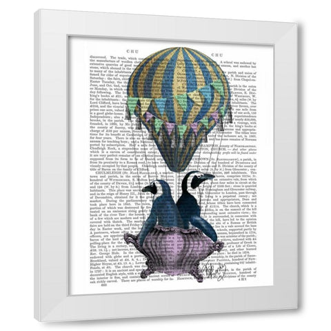 Flying Penguins White Modern Wood Framed Art Print by Fab Funky