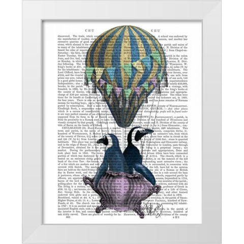 Flying Penguins White Modern Wood Framed Art Print by Fab Funky