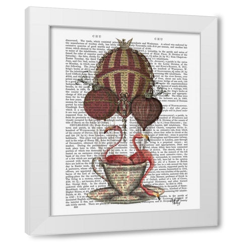 Flamingos in Teacup White Modern Wood Framed Art Print by Fab Funky