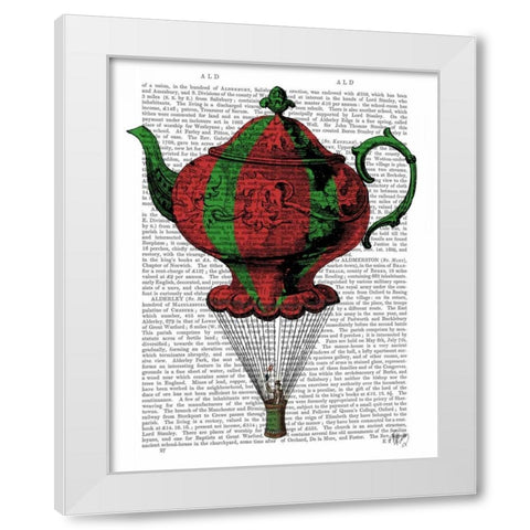 Flying Teapot 2 Red and Green White Modern Wood Framed Art Print by Fab Funky