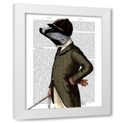 Badger The Rider Portrait White Modern Wood Framed Art Print by Fab Funky