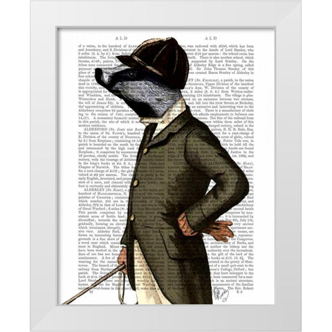 Badger The Rider Portrait White Modern Wood Framed Art Print by Fab Funky