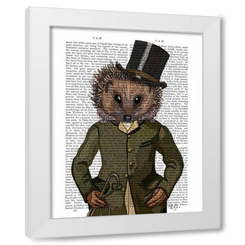 Hedgehog Rider Portrait White Modern Wood Framed Art Print by Fab Funky