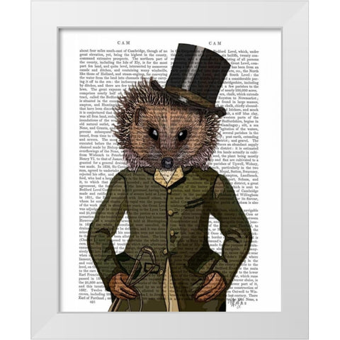 Hedgehog Rider Portrait White Modern Wood Framed Art Print by Fab Funky