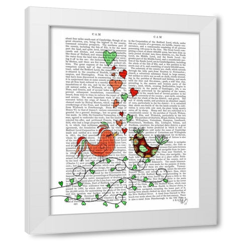 Love Birds Illustration White Modern Wood Framed Art Print by Fab Funky