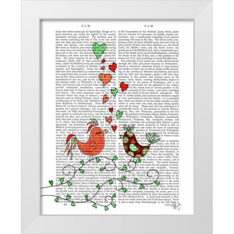 Love Birds Illustration White Modern Wood Framed Art Print by Fab Funky
