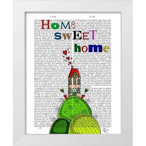 Home Sweet Home Illustration White Modern Wood Framed Art Print by Fab Funky