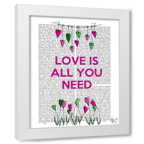 Love Is All You Need Illustration White Modern Wood Framed Art Print by Fab Funky
