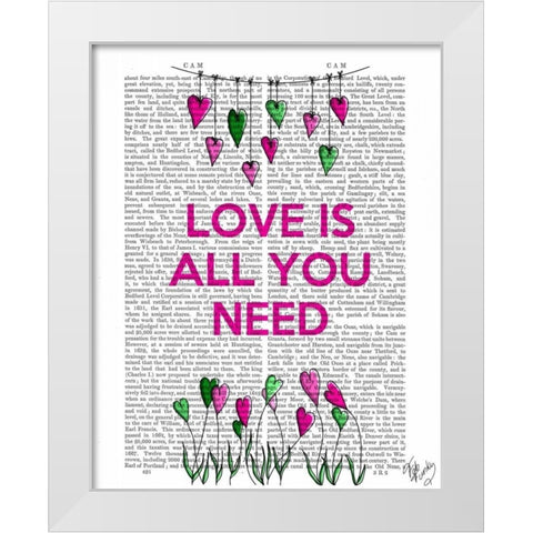 Love Is All You Need Illustration White Modern Wood Framed Art Print by Fab Funky