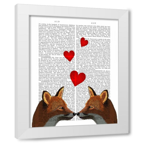 Foxes in Love White Modern Wood Framed Art Print by Fab Funky