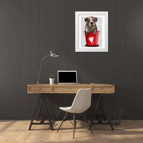 Bulldog Bucket Of Love Red White Modern Wood Framed Art Print by Fab Funky