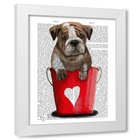 Bulldog Bucket Of Love Red White Modern Wood Framed Art Print by Fab Funky