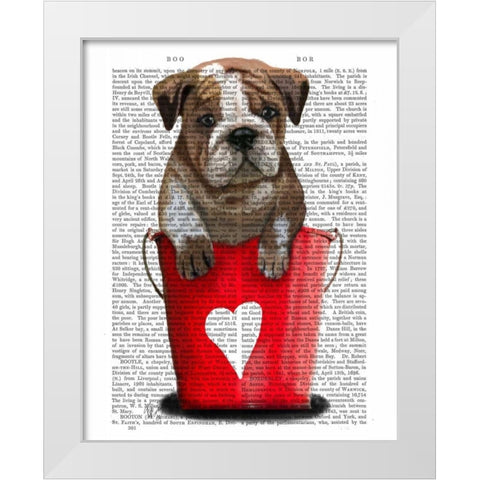 Bulldog Bucket Of Love Red White Modern Wood Framed Art Print by Fab Funky