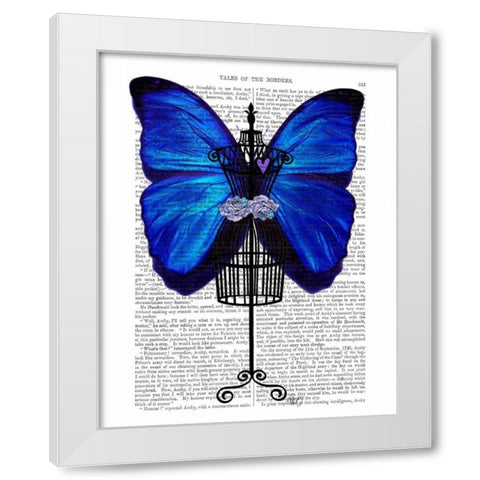 Mannequin Blue Butterfly White Modern Wood Framed Art Print by Fab Funky